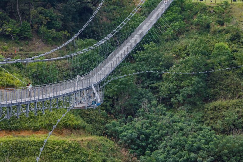 Osaka GODA BRIDGE: Suspension Bridge & 60m Adventure Experience - A high bridge above the dam