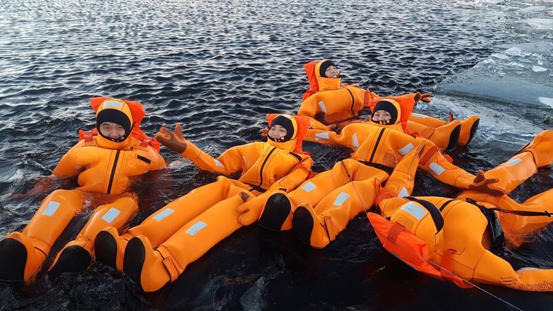 Polar Explorer Icebreaker Cruise with Ice Floating - The floating suit: funny-looking, genuinely useful