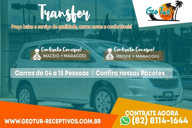 Private Transfer Maragogi to Recife From 01 to 06 Pax by Geo Tur Receptives - Service Overview