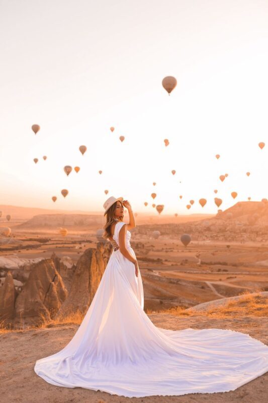 Professional photoshoot with flying dress in Cappadocia - Sunrise gives Cappadocia its best photo light