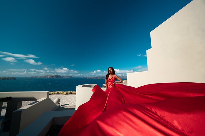 Professional Santorini Photoshoot/ Flying Dress Photoshoot - Duration and Confirmation