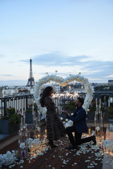 Romantic Proposal on an Eiffel View Palace Terrace - Terrace Decoration and Setup