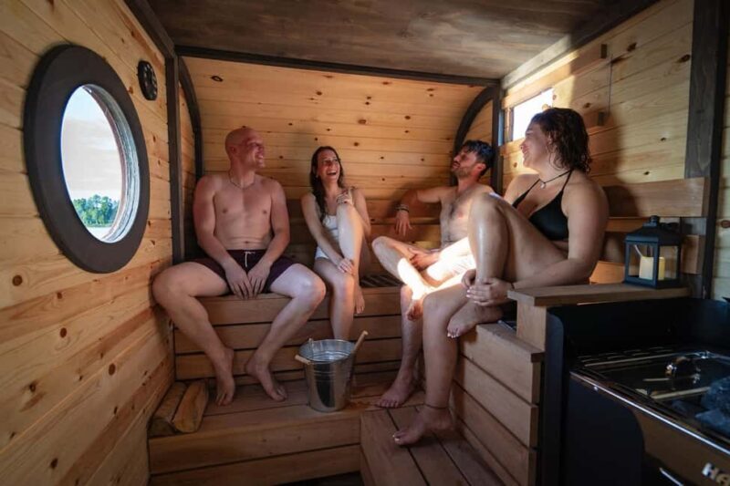 Rovaniemi: Half-day or evening on a floating sauna, swimming and BBQ - The Evening Option and Midnight Sun
