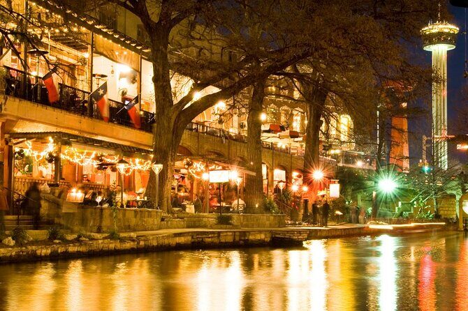 San Antonio Night Riverwalk Tour with Tower of Americas - La Villita and the San Fernando Cathedral Light Show