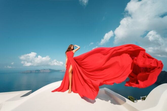 Santorini: Flying Dress Photoshoot - High-Quality Photographs
