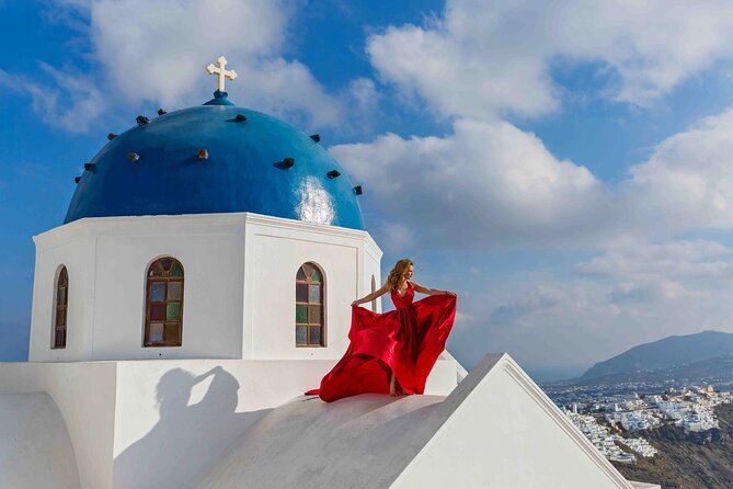 Santorini Flying Dress Photoshoot by Professionals - Cancellation Policy and Weather Conditions