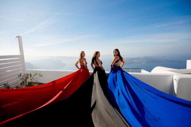 Santorini: Flying Dress Photoshoot With Caldera Backdrop - Professional Photography Services