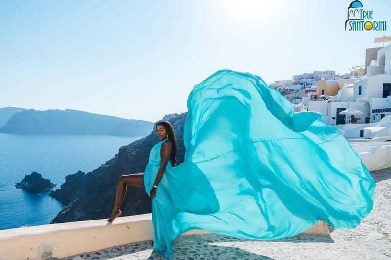 Santorini: Flying Dress Photoshoot with Edited Photos - The Flavours of the Photoshoot Experience