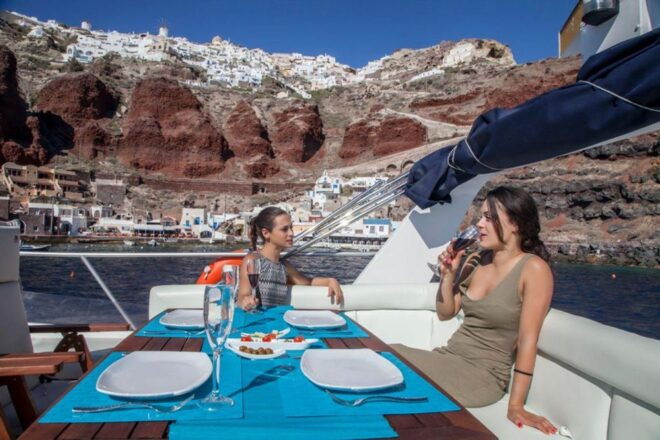 Santorini: Motor Yacht Day Cruise With 5-Course Lunch - Frequently Asked Questions