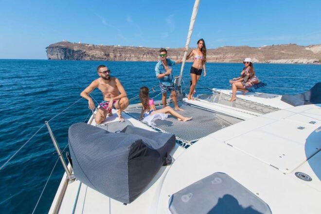 Santorini: Private Catamaran Cruise With Food & Drinks - Included Equipment and Crew