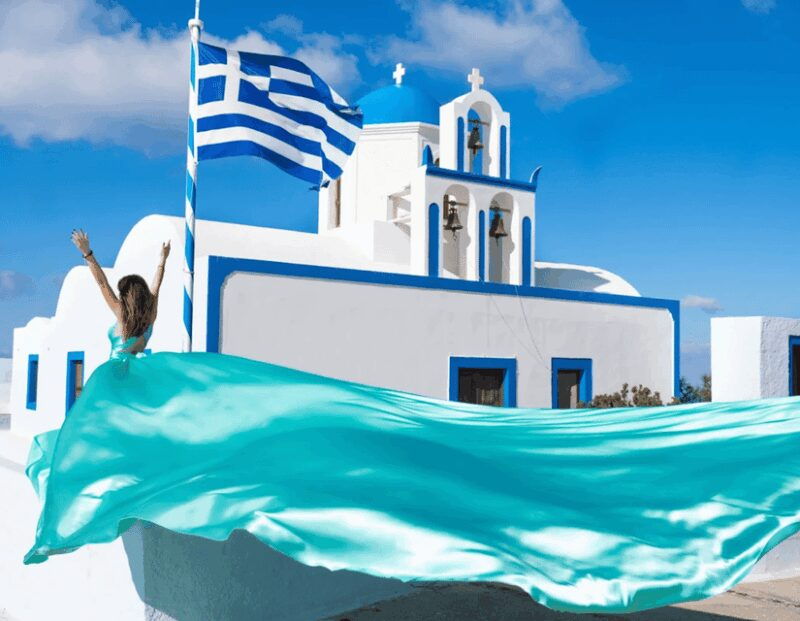 Santorini: Private Flying Dress Photoshoot with Pickup - The Sum Up