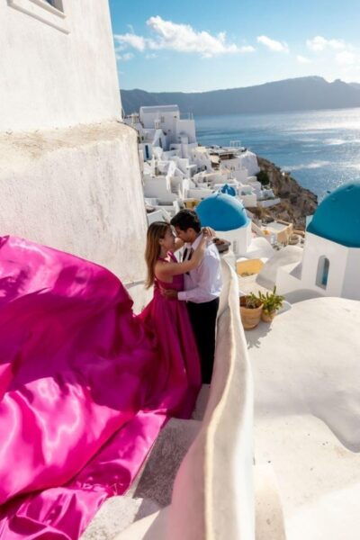 Santorini: Unique Flying Dress Photoshoot With Drone! - The Sum Up