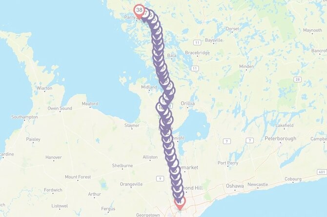 Smartphone Audio Driving Tour Between Parry Sound & Toronto - Tour Itinerary