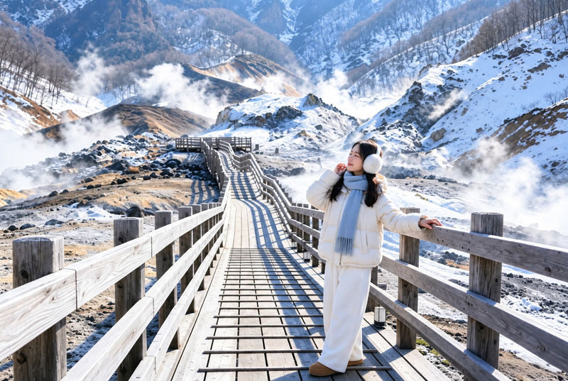 (Snow Viewing Limited) Hokkaido Noboribetsu Jigokudani / Lake Toya / Lake Hill Farm / Showa-shinzan | Optional Snowmobile Experience | Departing from Sapporo | English and Chinese Speaking Guide - A winter route linking lake, farm and volcano