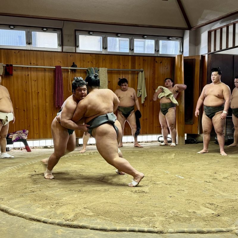 Sumo Practice in Tokyo - Close enough to hear the practice