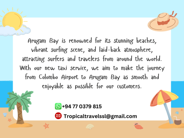 Taxi From Colombo International Airport (CMB) to ArugamBay - Whats Included and Excluded