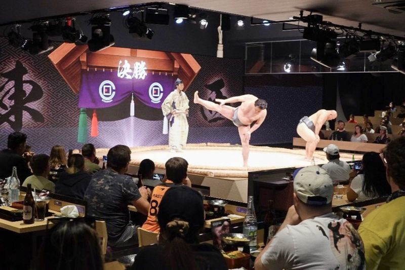Tokyo Sumo Dinner Show in Ginza with Japanese Cuisine & Sake Bar - The ring, the explanations, and the audience