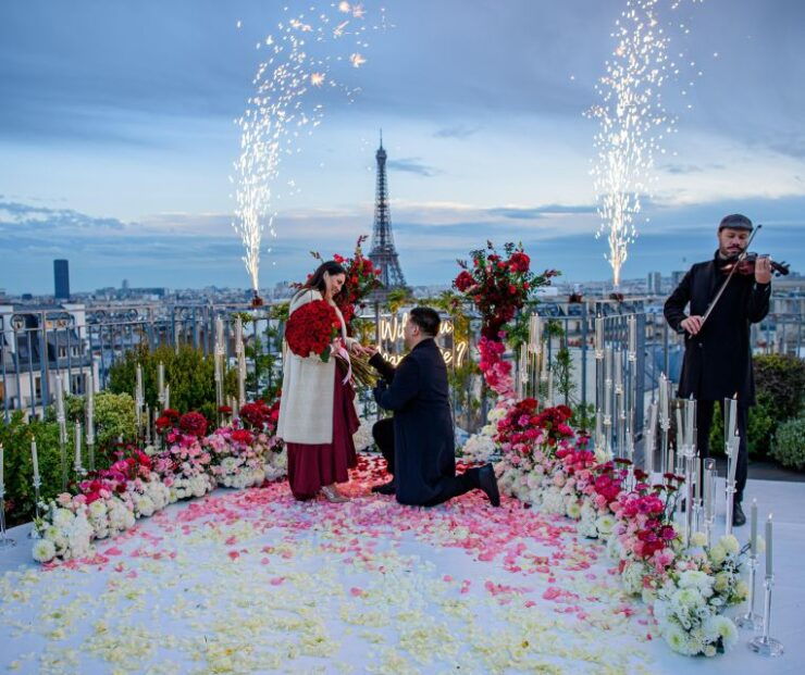 Wedding Proposal on a Parisian Rooftop With 360 View - Sumptuous Decor and Champagne Toast